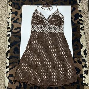 Breakin’ Loose - Size 7/8 - Halter Dress - Chocolate Lace - NWOT - 90’s Vintage